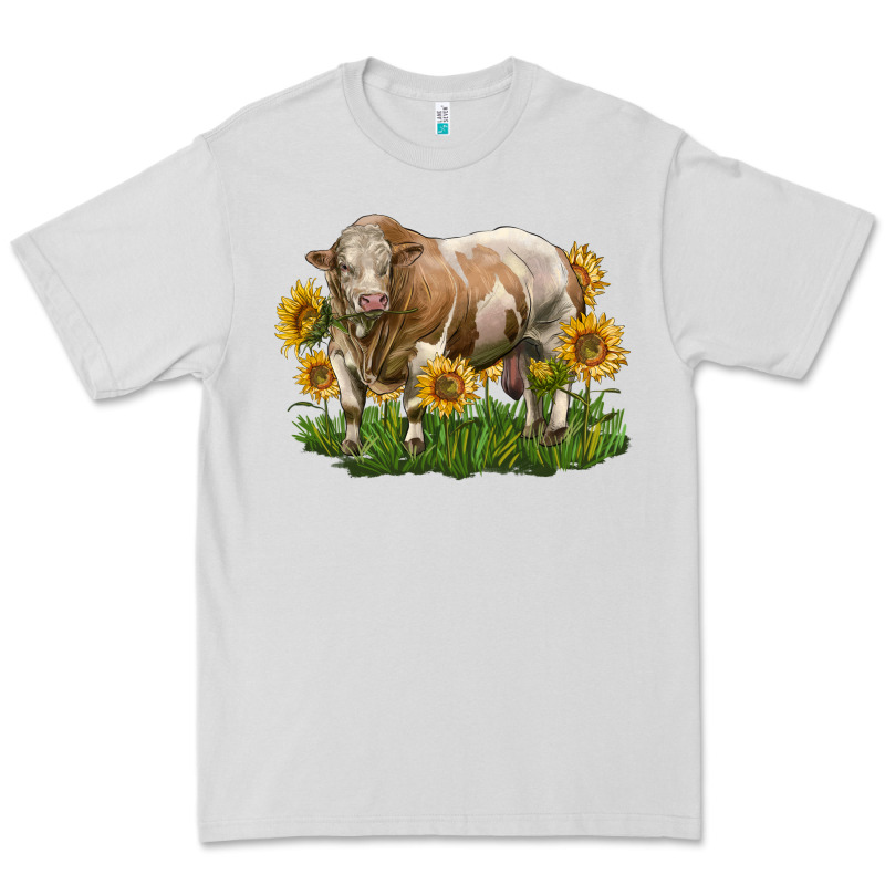 Simmental Bull With Sunflowers Premium Tee by LillyAllenDesigns | Teevron