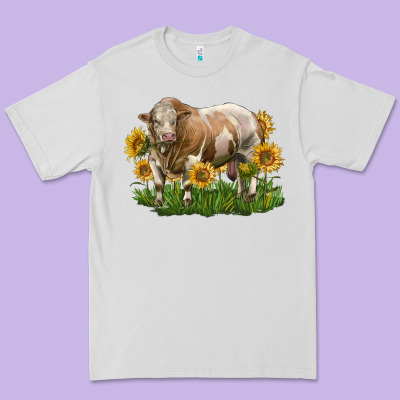 Simmental Bull With Sunflowers Premium Tee Designed By Lillyallendesigns