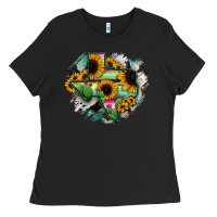 Black Texas Map Sunflower Cactus Serape Ladies Tee - RanaPortraitStore