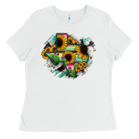 White Texas Map Sunflower Cactus Serape Ladies Tee - RanaPortraitStore