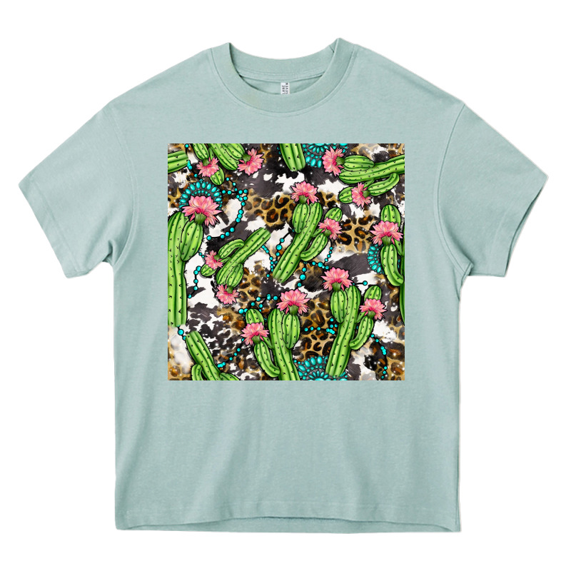 Western Cactus And Turquoise Gemstone With Leopard And Cowhide Seamles Heavy Core Tee by BundleAndBundleShop | Teevron