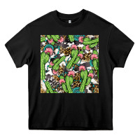 Black Western Cactus And Turquoise Gemstone With Leopard And Cowhide Seamles Heavy Core Tee - BundleAndBundleShop