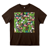 Chocolate Brown Western Cactus And Turquoise Gemstone With Leopard And Cowhide Seamles Heavy Core Tee - BundleAndBundleShop