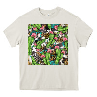 Cream Western Cactus And Turquoise Gemstone With Leopard And Cowhide Seamles Heavy Core Tee - BundleAndBundleShop