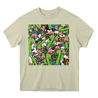 Mossy Western Cactus And Turquoise Gemstone With Leopard And Cowhide Seamles Heavy Core Tee - BundleAndBundleShop