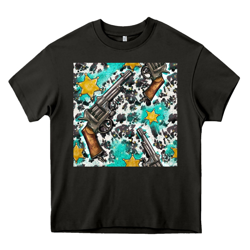 Western Gun And Sheriff Stars With Cowhide Seamless Pattern Heavy Core Tee by BundleAndBundleShop | Teevron