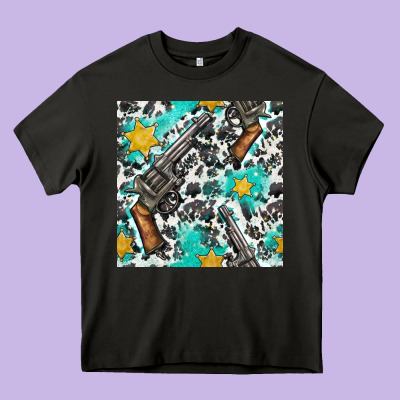 Western Gun And Sheriff Stars With Cowhide Seamless Pattern Heavy Core Tee Designed By Bundleandbundleshop
