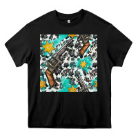 Black Western Gun And Sheriff Stars With Cowhide Seamless Pattern Heavy Core Tee - BundleAndBundleShop
