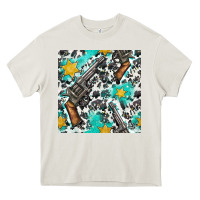 Cream Western Gun And Sheriff Stars With Cowhide Seamless Pattern Heavy Core Tee - BundleAndBundleShop