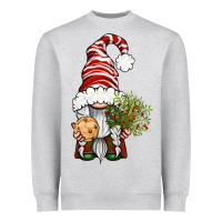 Heather Grey Christmas Gnome With Cookie Heavyweight Sweatshirt - BundleAndBundleShop