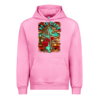 Fuchsia Pink he is risen cross with roses background Urban Hoodie - BarkalooDesign