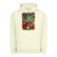 Pigment Pistachio he is risen cross with roses background Urban Hoodie - BarkalooDesign