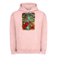 Pigment Salmon he is risen cross with roses background Urban Hoodie - BarkalooDesign