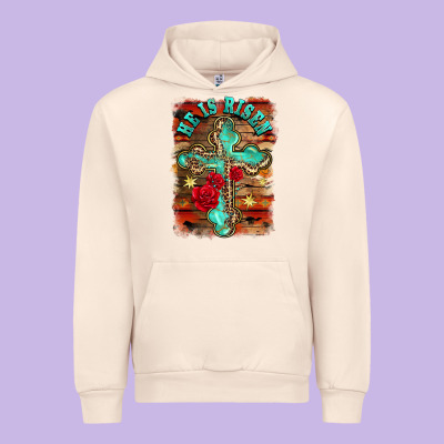 He Is Risen Cross With Roses Background Urban Hoodie Designed By Barkaloodesign