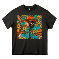 Asphalt Western Girl Hair Clasp And Sunflower With Leopard And Glitter Seamles Heavy Core Tee - BundleAndBundleShop