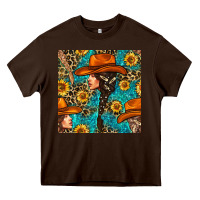 Chocolate Brown Western Girl Hair Clasp And Sunflower With Leopard And Glitter Seamles Heavy Core Tee - BundleAndBundleShop