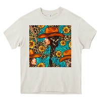 Cream Western Girl Hair Clasp And Sunflower With Leopard And Glitter Seamles Heavy Core Tee - BundleAndBundleShop