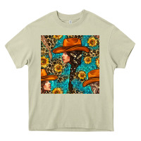 Western Girl Hair Clasp And Sunflower With Leopard And Glitter Seamles Heavy Core Tee | Teevron