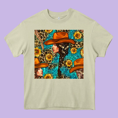 Western Girl Hair Clasp And Sunflower With Leopard And Glitter Seamles Heavy Core Tee Designed By Bundleandbundleshop
