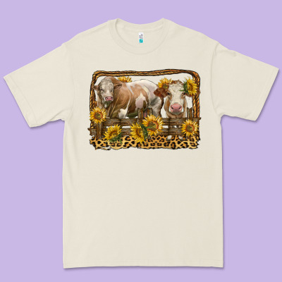 Simmental Bull And Heifer With Sunflowers Premium Tee Designed By Lillyallendesigns