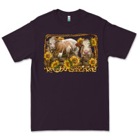 Plum simmental bull and heifer with sunflowers Premium Tee - LillyAllenDesigns