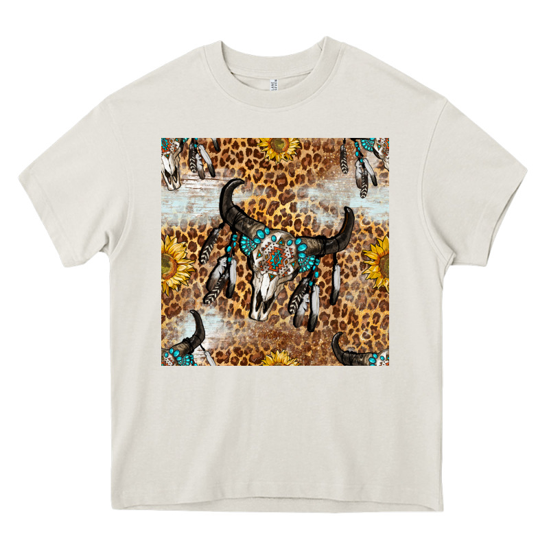Western Bull Skull And Sunflowers With Leopard Seamless Pattern Heavy Core Tee by BundleAndBundleShop | Teevron