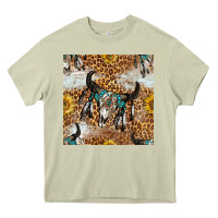 Mossy Western Bull Skull And Sunflowers With Leopard Seamless Pattern Heavy Core Tee - BundleAndBundleShop