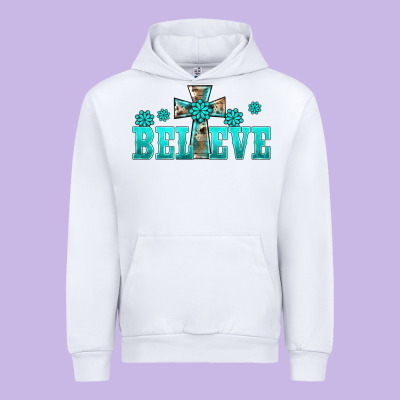 Western Turquoise's Gemstones Cross Believe Urban Hoodie Designed By Barkaloodesign