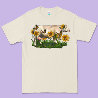 Charolais Cow With Sunflower Premium Tee Designed By Lillyallendesigns