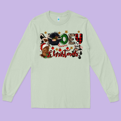 Mooey Christmas Long Sleeve Tee Designed By Cowgirlartshop