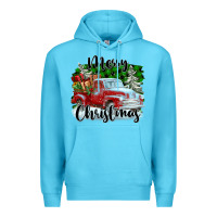 Ocean Blue Merry Christmas Truck With Gifts Premium Hoodie - FaDigitalArtStudio