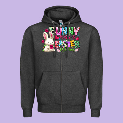 Bunny Kisses Easter Wishes Zipper Hoodie Designed By Cowhidedigitalart