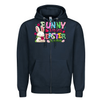 Navy Bunny Kisses Easter Wishes Zipper Hoodie - CowhideDigitalArt