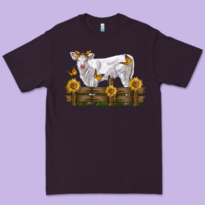 Charolais Calf With Sunflowers Premium Tee Designed By Lillyallendesigns