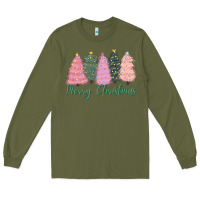 Army Green merry christmas trees Long Sleeve Tee - CowGirlArtShop
