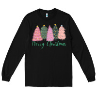 Black merry christmas trees Long Sleeve Tee - CowGirlArtShop
