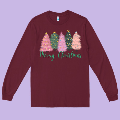 Merry Christmas Trees Long Sleeve Tee Designed By Cowgirlartshop