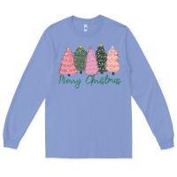 Colony Blue merry christmas trees Long Sleeve Tee - CowGirlArtShop