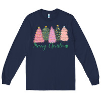 Navy merry christmas trees Long Sleeve Tee - CowGirlArtShop