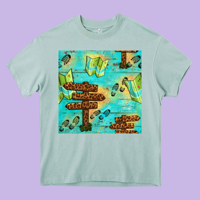 Wooden Signboard And Gamping Map Seamless Pattern Heavy Core Tee Designed By Bundleandbundleshop