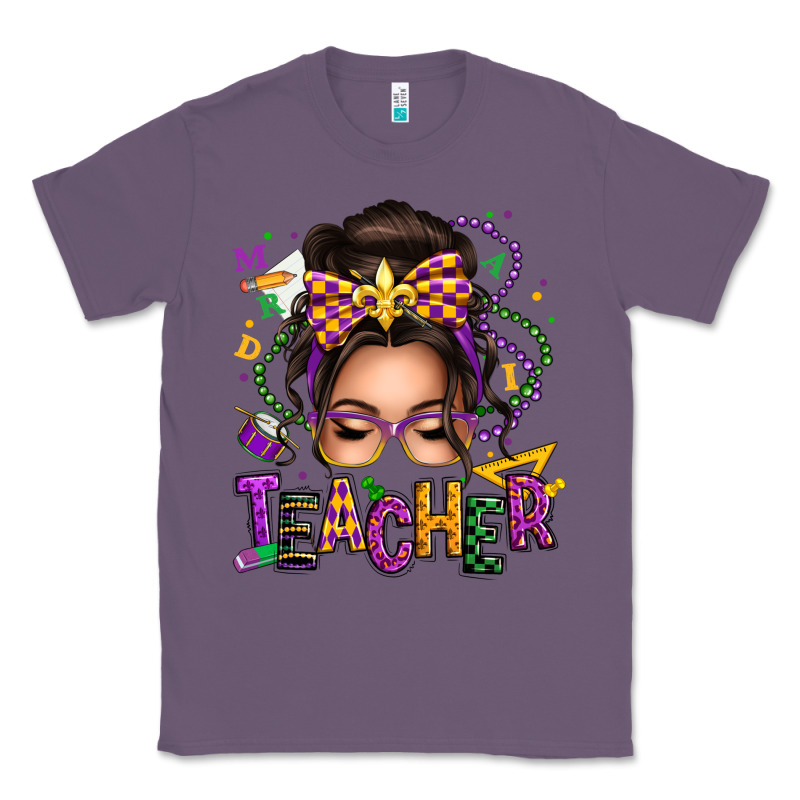 Mardi Gras Teacher Caucasian Messy Bun Classic Tee by texasbilliewilder | Teevron