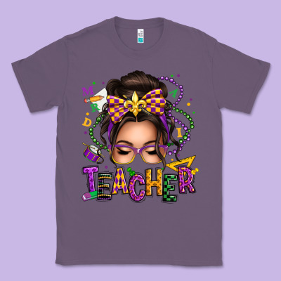 Mardi Gras Teacher Caucasian Messy Bun Classic Tee Designed By Texasbilliewilder