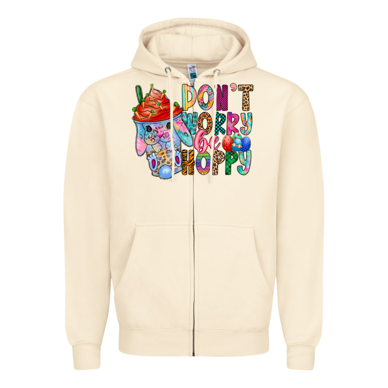Don T Worry Be Hoppy Easter Zipper Hoodie by CowhideDigitalArt | Teevron