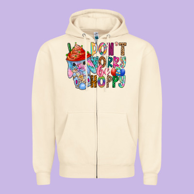 Don T Worry Be Hoppy Easter Zipper Hoodie Designed By Cowhidedigitalart