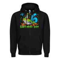 Black birthday boy frog age 6 Zipper Hoodie - LillyAllenDesigns