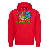 Red birthday boy frog age 6 Zipper Hoodie - LillyAllenDesigns