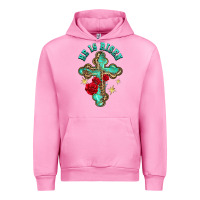 Fuchsia Pink he is risen cross with roses Urban Hoodie - BarkalooDesign