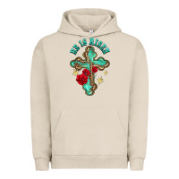 Pigment French Oak he is risen cross with roses Urban Hoodie - BarkalooDesign