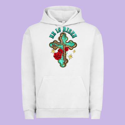 He Is Risen Cross With Roses Urban Hoodie Designed By Barkaloodesign