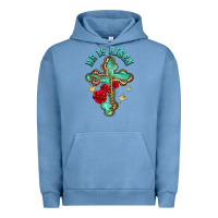 Pigment Pebble Blue he is risen cross with roses Urban Hoodie - BarkalooDesign